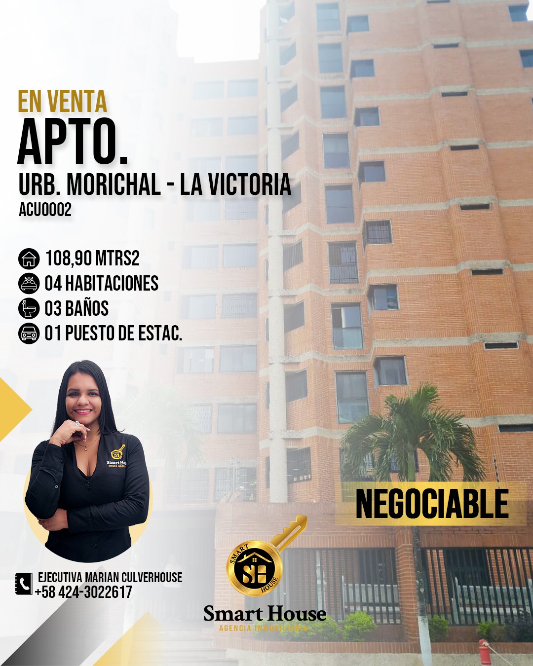 APARTAMENTO VENTA URB. MORICHAL - LA VICTORIA (OBRA BLANCA)